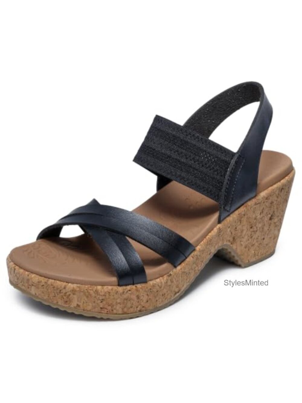 Women's Strappy Wedge Sandals with 3-Inch Heel, Vegan Cork